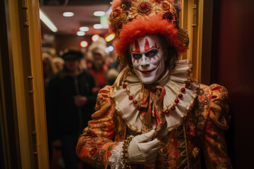 Fototapeta premium Actor donning a costume and makeup moments away from making their grand entrance 