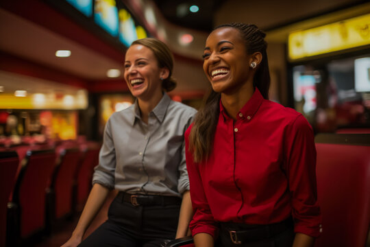 Theater ushers guiding patrons to their seats with welcoming smiles 