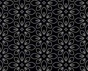 Flower geometric pattern. Seamless vector background. Black and white ornament