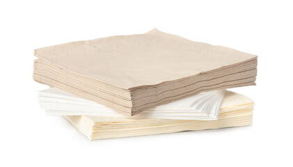 Stack of paper napkins on white background