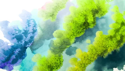 Crédence de cuisine en verre imprimé Vert-citron Abstract watercolor paint of aerial top view landscape green forest and blue lake river in concept  nature, environment.