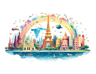 World travel concept drawing on transparent background PNG World travel concept