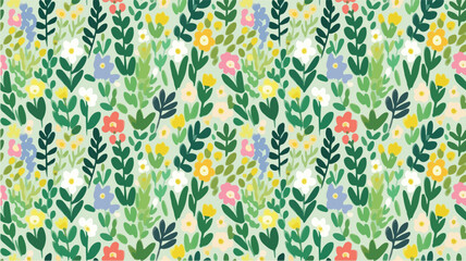 green seamless flowers repeating pattern, flowers pattern, ditsy, liberty , meadow, floral © peacefy