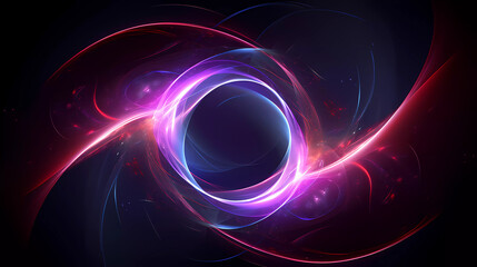 Obraz premium Background techno art a fractal circular shape swirling cyan, pink, purple and neon red lights colour on a black background. Lights and colour effects for poster, background, and template.