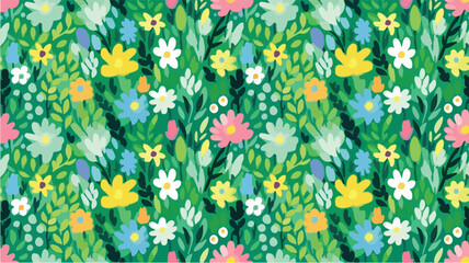 green seamless flowers repeating pattern, flowers pattern, ditsy, liberty , meadow, floral © peacefy