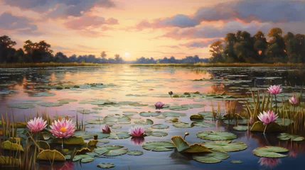 Foto op Canvas A painting of water lilies in a pond © Misha