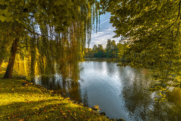 Obraz premium City Park in Andrychow, Poland.