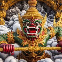 Fototapeta premium Thao Wessuwan The giant god according to Indus Thai legend is often created as a statue in front of the temple gate.