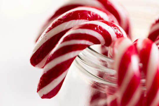 Naklejki Jar of christmas candy canes with copy space on whtie background