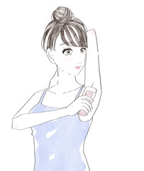 脇毛を剃る女性