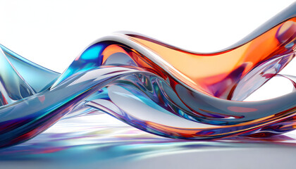 abstract background colorful transparent glossy glass liquid flowing. Holographic curved wave in motion. Iridescent design element for banner background, wallpaper