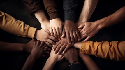 multiracial group with black african American Caucasian and Asian hands holding each other wrist in tolerance unity love and anti racism concept isolated on grunge background - obrazy, fototapety, plakaty