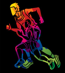 Men Runner Mix Action Marathon Running Sport Cartoon Graphic Vector