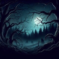 A spooky haunted Forest at night - Halloween Theme