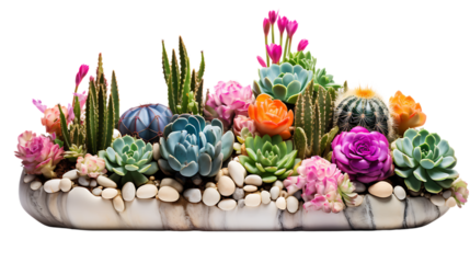 Cactus Variety in a Ceramic Dish Isolated on Transparent or White Background, PNG