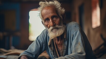 Old man with terminal illnesses at Mukti Bhawan, Indian death hotels full ultra HD, High resolution - obrazy, fototapety, plakaty