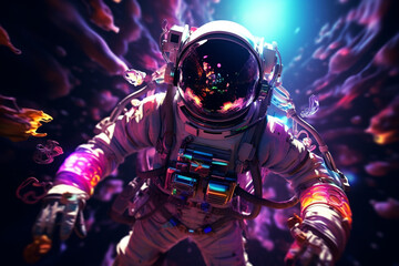 cool space astronaut with neon 3d rendering AI generative 