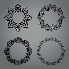 Set of decorative frames Elegant vector element for design in Eastern style, place for text. Floral black and gray borders. Lace illustration for invitations and greeting cards