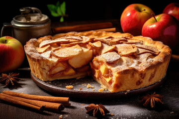Freshly baked apple pie with a golden flaky crust - Powered by Adobe