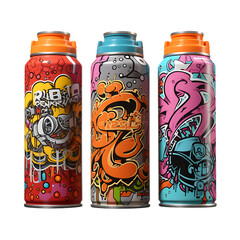 Custom Graffiti Spray Cans Isolated on Transparent or White Background, PNG