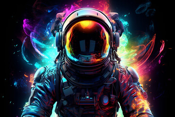 cool space astronaut with neon 3d rendering AI generative 