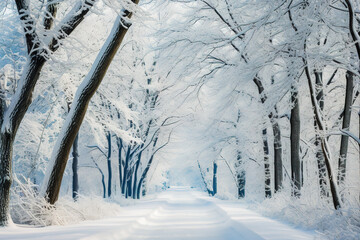 Snowy forest paradise, a world of serene beauty, winter charm - obrazy, fototapety, plakaty