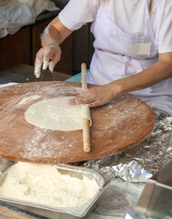 Cooking gozleme in the kitchen. National dish of Turkey