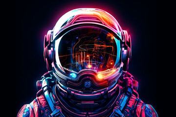 cool space astronaut with neon 3d rendering AI generative 