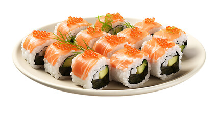 Fresh Maki Rolls and Chopsticks Isolated on Transparent or White Background, PNG