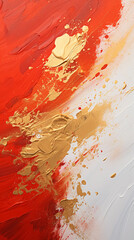 Abstract color art painting with red gold white paint texture background