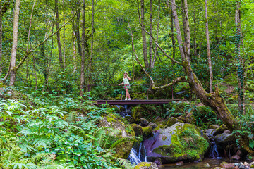 Girl traveler visits Mtirala National Park, Georgia, Adjara