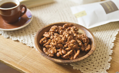 
walnuts, snacks, plate, coffee, table, close-up,