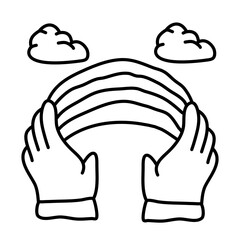 rainbow in hand of world kindness hand drawn Icon