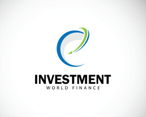 world invest logo creative design concept arrow globe finance