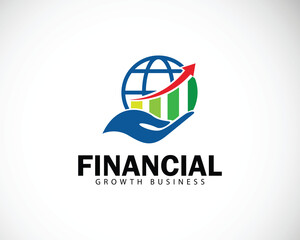 world finance logo creative technology connect growth diagram symbol arrow investment hand care icon