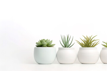 minimalistic white background with succulents, with empty copy space