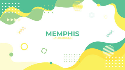 Abstract Memphis Green background. Abstract pop art color paint splash pattern background. Vector overlay geometric design of trendy Memphis 80s-90s style - obrazy, fototapety, plakaty