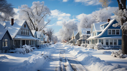 Housing in rural areas during winter. - obrazy, fototapety, plakaty