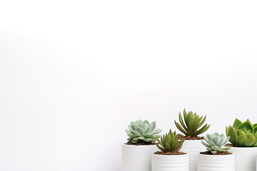 Obraz premium minimalistic white background with succulents, with empty copy space