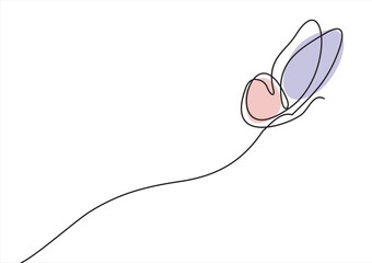 Butterfly in One continuous line drawing. Beautiful flying moth for wellbeing beauty or spa salon logo and divider concept in simple linear style. Editable stroke. Doodle vector illustration