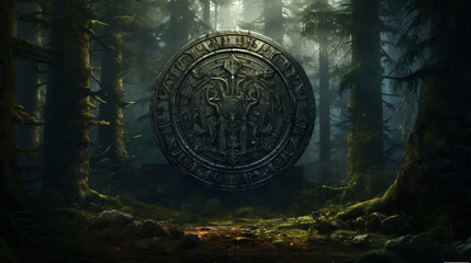 Viking shield forest - obrazy, fototapety, plakaty