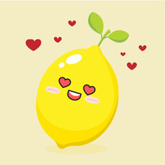Vector cute happy lemon character funny fruit emoji in yellow flat style lemon emoji health vector illustration