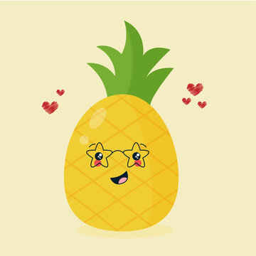 Vector of a cheerful pineapple with a cute face