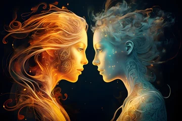 Stoff pro Meter Feuer Ethereal Cosmic Connection of Twin Flames. generative ai