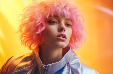 Portrait of an attractive young woman with colorful hair