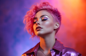 Fototapeta premium Portrait of an attractive young woman with colorful hair