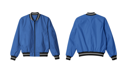 Blue Isolated Bomber Jacket Mockup Front and Back View