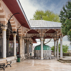 Ablution fountain in the courtyard of the Mihrimah Sultan Mosque in Uskudar, Istanbul, Turkey. The...