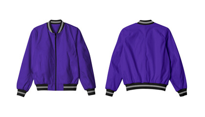 Purple Isolated Bomber Jacket Mockup Front and Back View