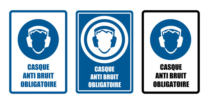 casque anti bruit obligatoire equipement sécurité travail EPI icones rond bleu